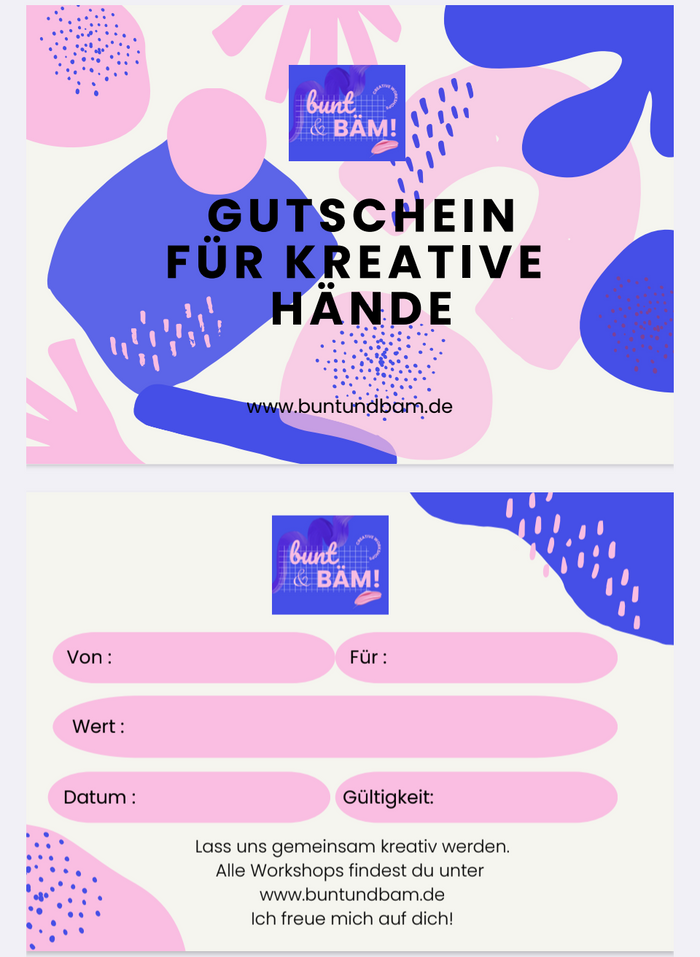 Gutschein für einen kreativen Workshop bei bunt&BÄM